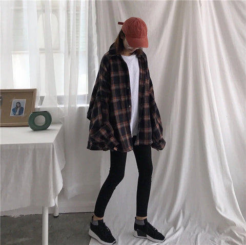 Loose Wool Thicken Plaid Shirt Jacket