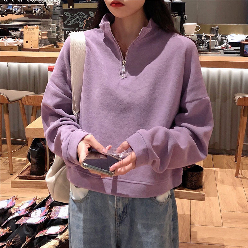 Short Zipper Neck Casual Sweater