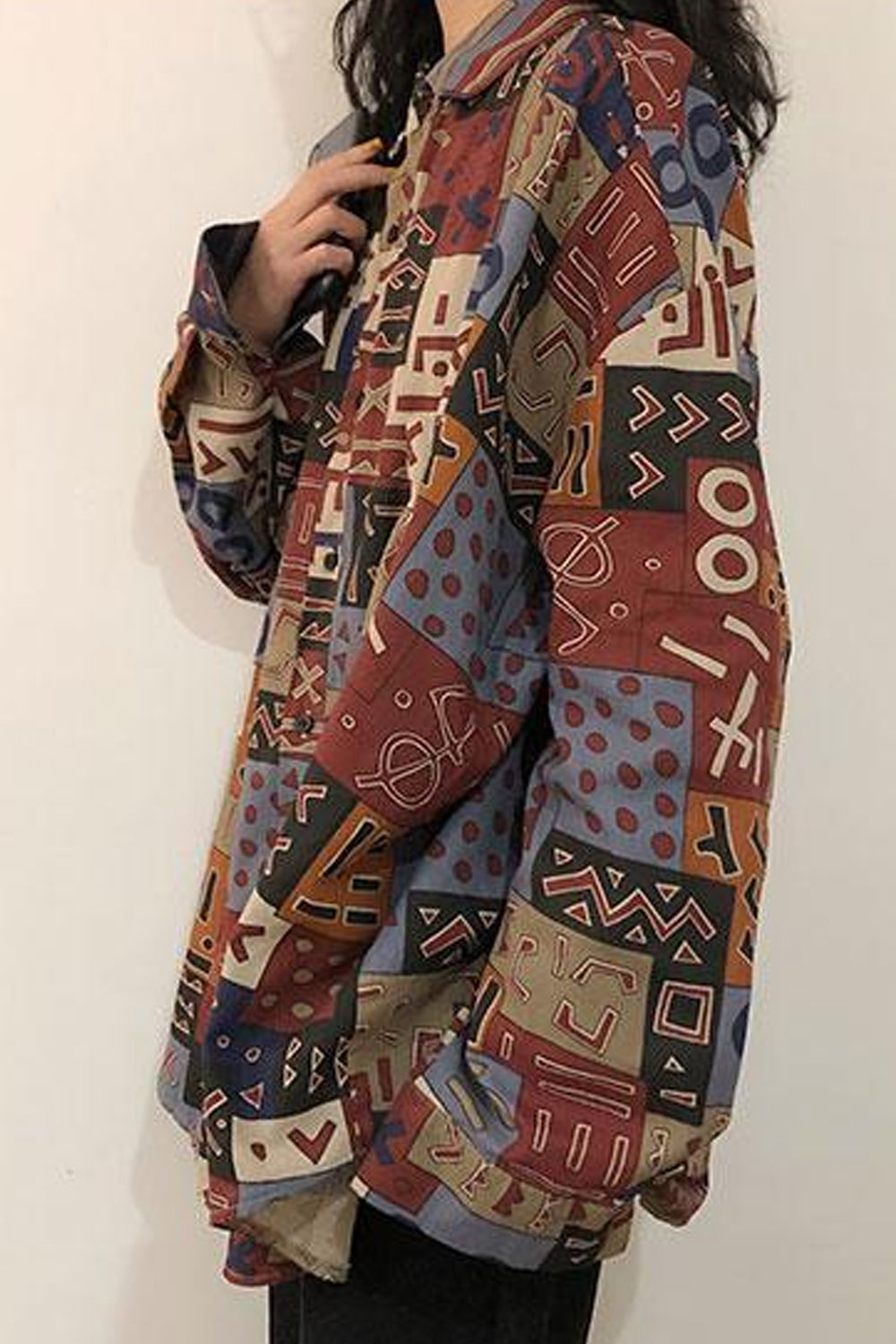 Long Sleeve Retro Art Pattern Blouse Shirt