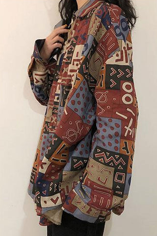 Long Sleeve Retro Art Pattern Blouse Shirt