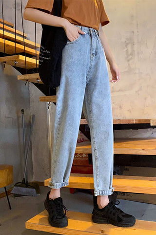 Elastic Waist Long Slim Jeans Pants