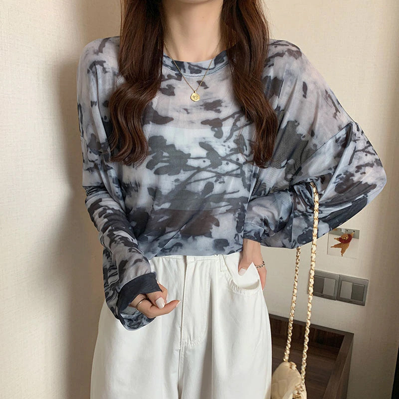 Long Sleeve Tie Dye Sun Proof O-Neck Shirt