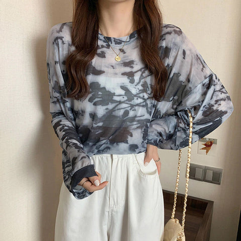 Long Sleeve Tie Dye Sun Proof O-Neck Shirt