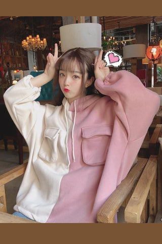 Cute Double Half Colors Hoodie