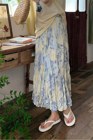 Flowers Painting Pattern Elegant Long Skirts