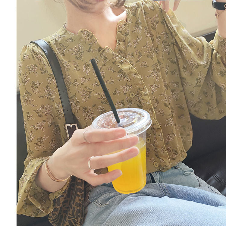 V-Neck Florals Pattern Leisure Blouse Shirts