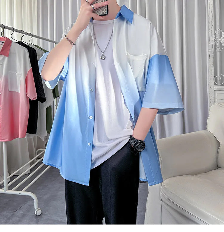 Camisas sueltas de manga corta con degradado de colores para hombre 