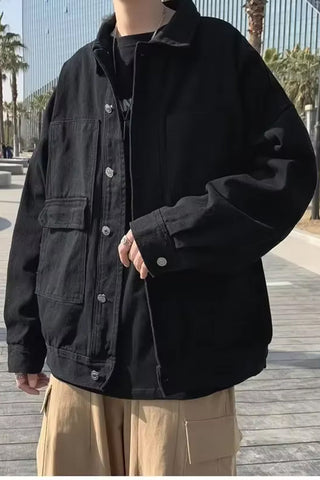 Long Sleeve Double Pockets Men Denim Jacket