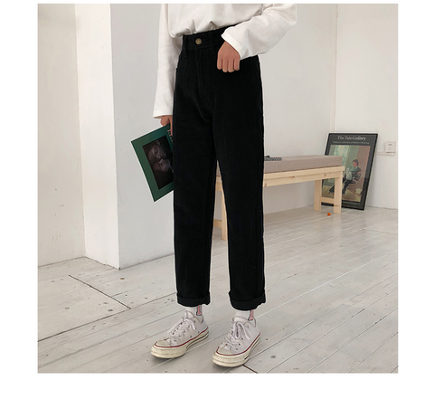 High Waist Sweet Color Corduroy Long Pants