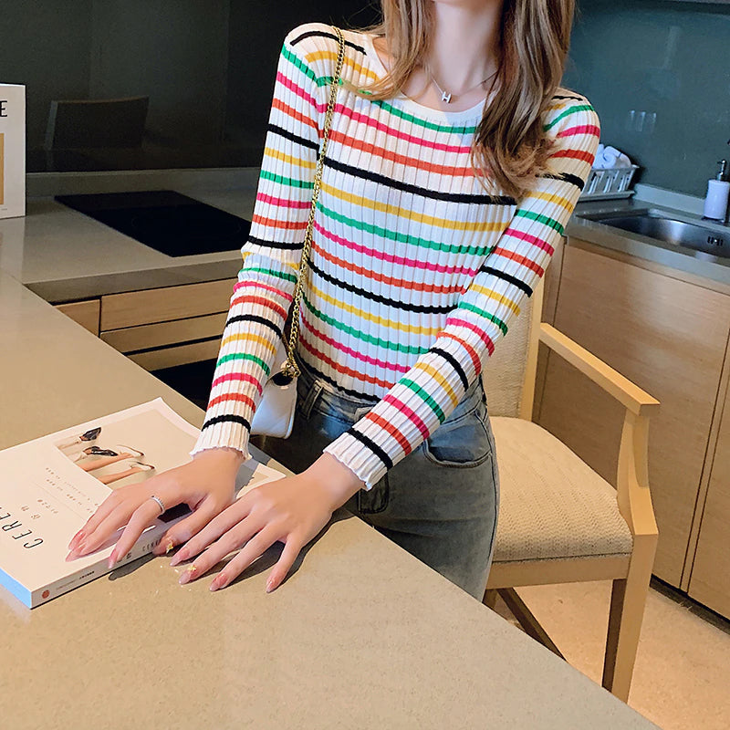 Casual Striped O-Neck Slim Sweater