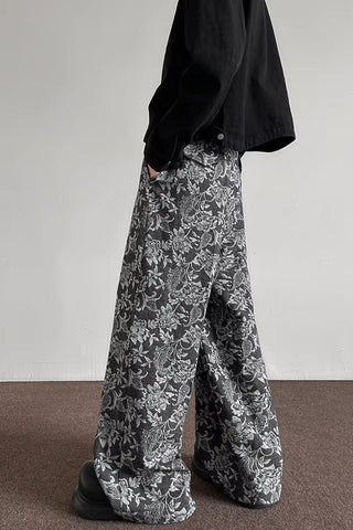 Loose Hip Hop Flowers Pattern Men Pants