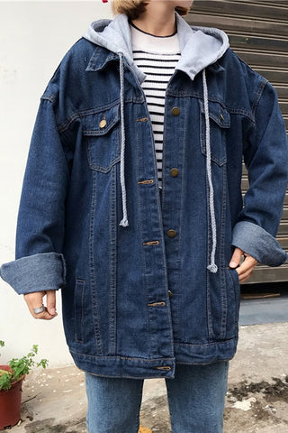 Lockere Oversize-Jeansjacke mit Kapuze 