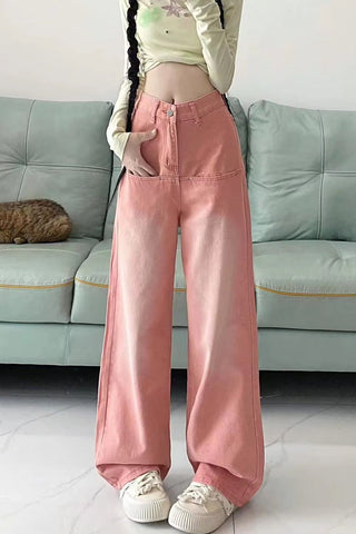 Hoch taillierte Vintage-Jeans in Pink 