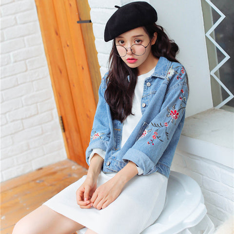 Floral Embroidery Denim Jacket