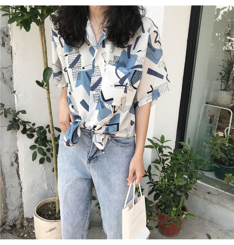 Retro Short Sleeve Summer Blouse Shirt