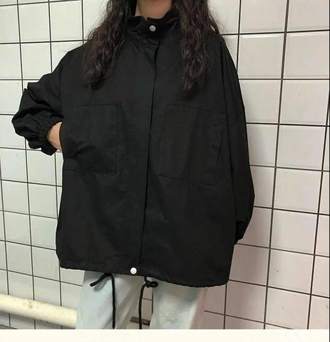 Loose High Neck Style Solid Basic Jacket
