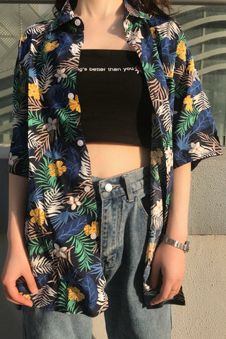 Camisa hawaiana de playa de manga corta con estampado de flores