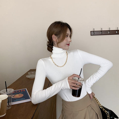 Long Sleeve Turtleneck Slim Cropped Shirt