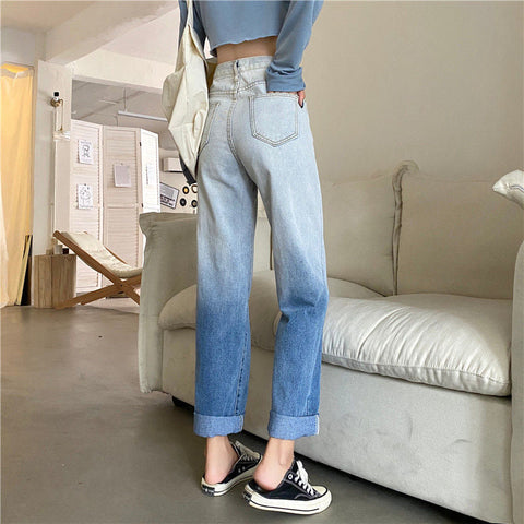 High Waist Blue Gradient Color Jeans Pants