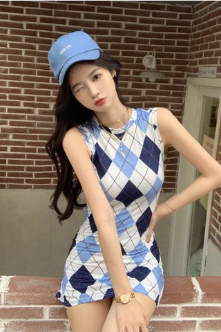 Sexy Argyle Pattern Bodycon Mini Dress
