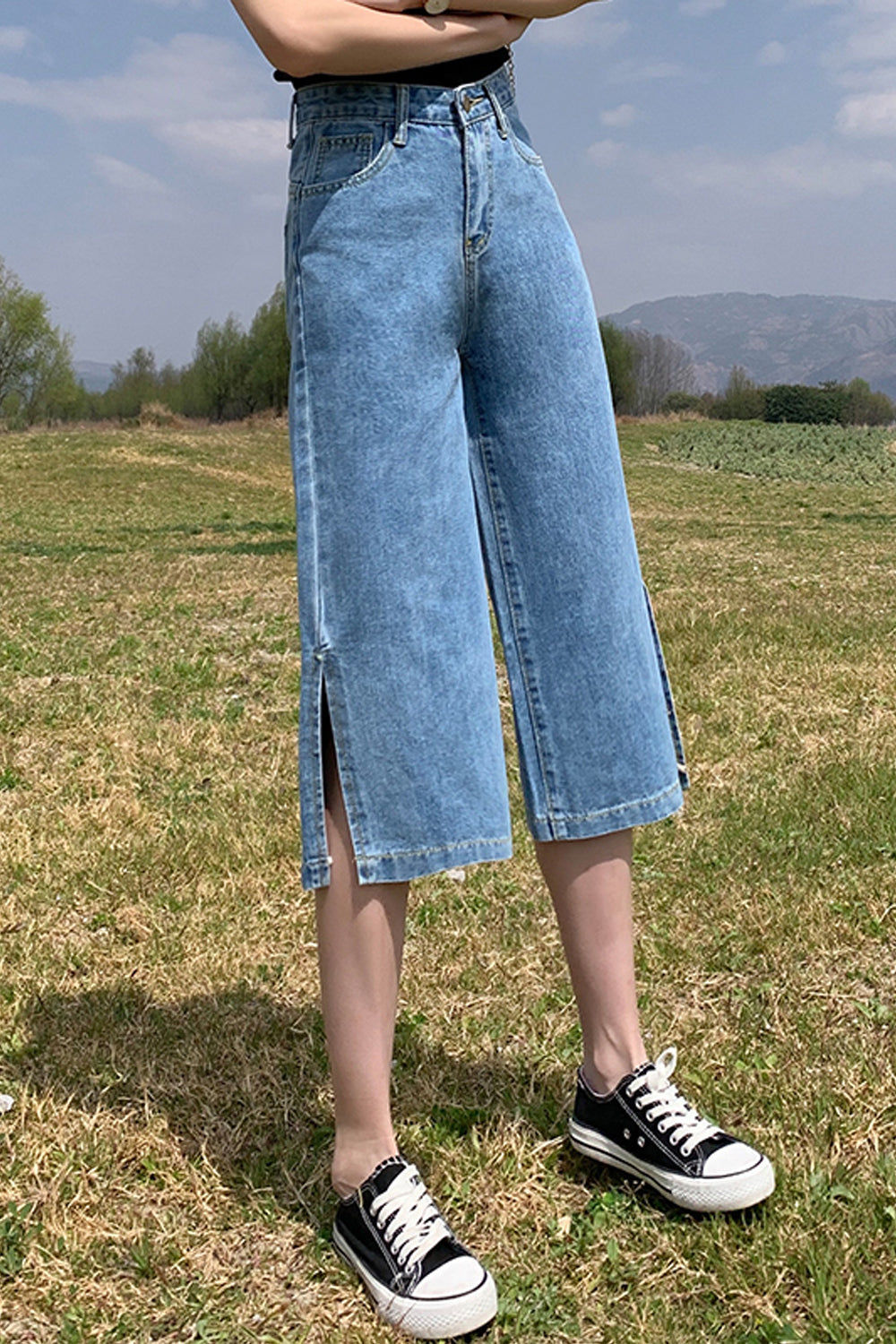 High Waist Knee Length Denim Jeans