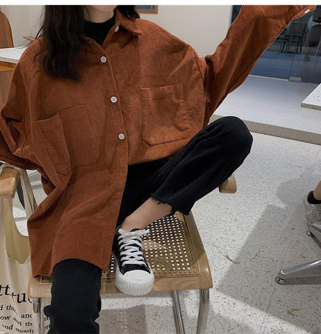 Long Sleeve Loose Corduroy Shirt