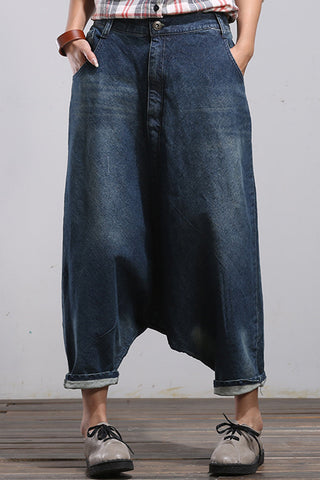 Loose Drop Crotch Casual Denim Pants