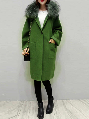 Green Long Coat Winter Faux Fur