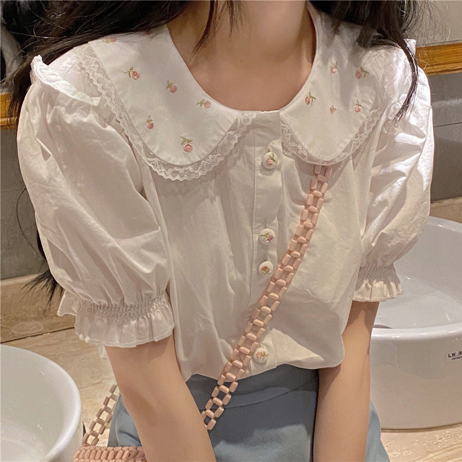 Floral Pattern Peter Pan Collar Kawaii Blouse Shirt