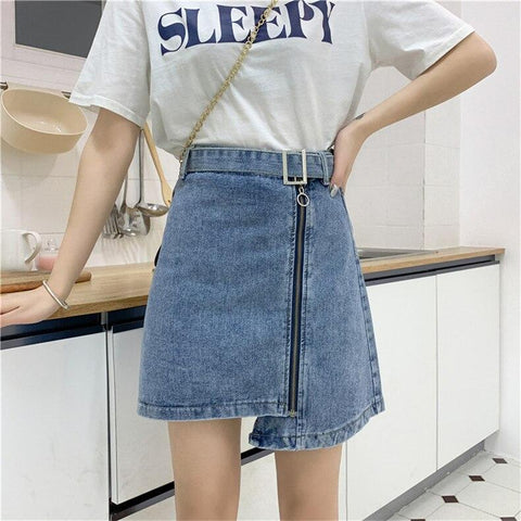 High Waist Zipper Jeans Skirt