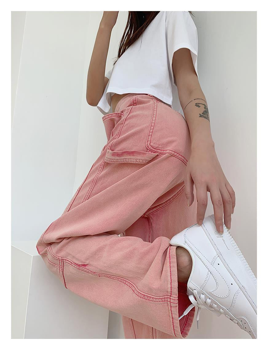 Hoch taillierte Vintage-Jeans in Pink 