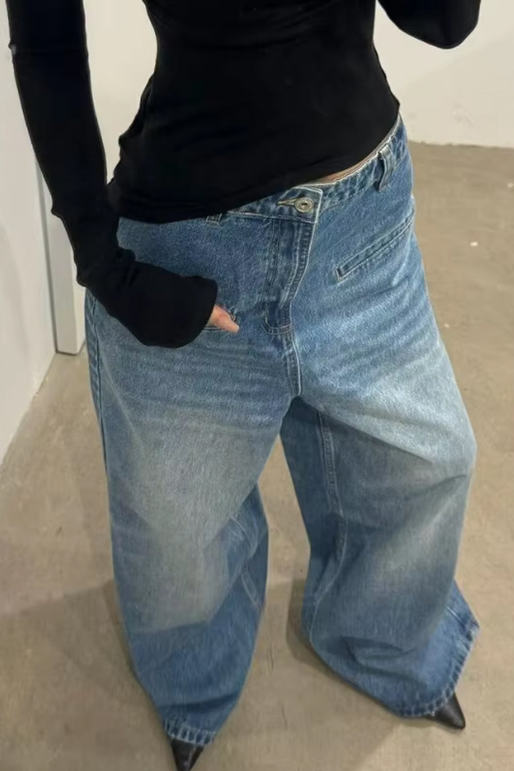 High Waist Oversized Wide Leg Retro Blue Jeans Pants