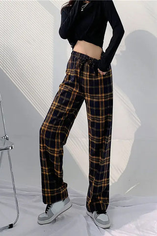 Vintage Yellow Plaid Loose Pants