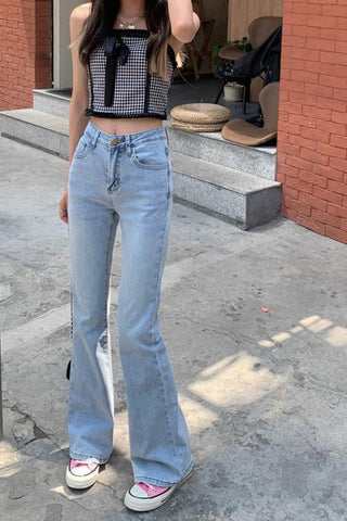 High Waist Slim Flare Wide Leg Jeans Pants