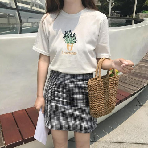 Cute Lavender Embroidered Loose Shirt