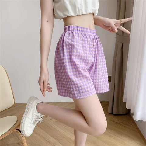 Casual Cute Plaid Pattern Homewear Shorts