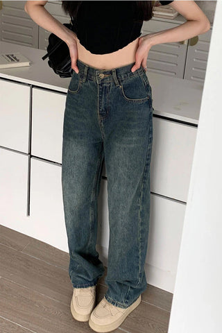 High Waist Loose Retro Basic Jeans Pants