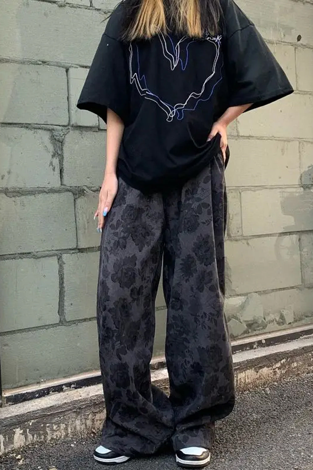 High Waist Flowers Pattern Corduroy Pants