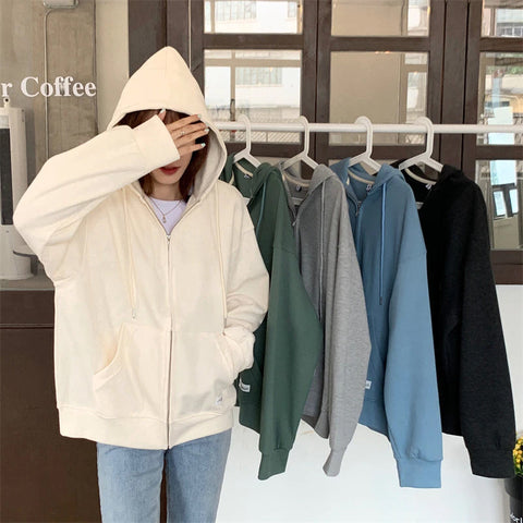 Loose Casual Zip Up Sweatshirt Hoodie