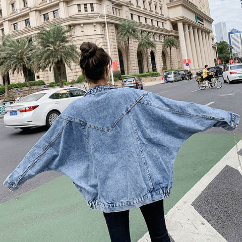 High Collar Loose Denim Jeans Jacket