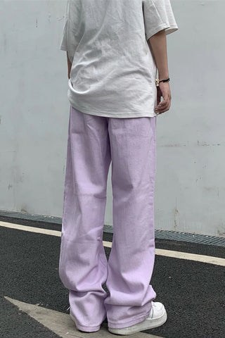 High Waist Casual Purple Wide Leg Jeans Pants