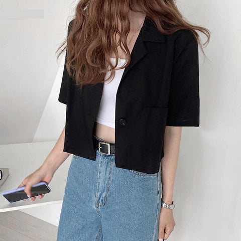 Cute Short Sleeve Single Breasted Short Blazer