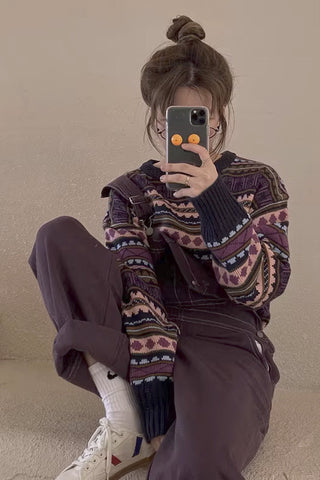 Loose Retro Striped Basic Sweater