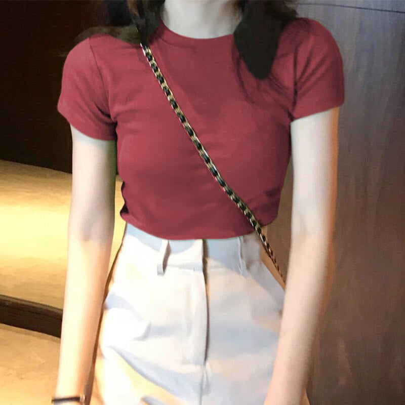 Cute Solid Colors Cropped Slim Shirt