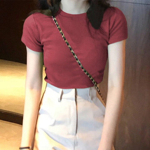 Cute Solid Colors Cropped Slim Shirt