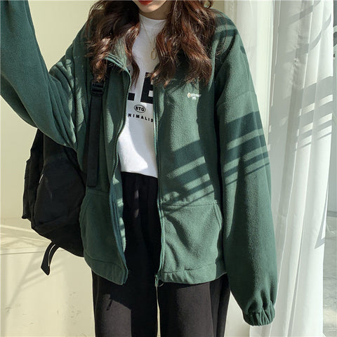 Solid Colors Loose Winter Fleece Jacket
