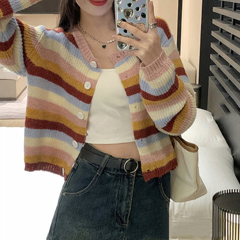 Long Sleeve Retro Striped Slim Sweater