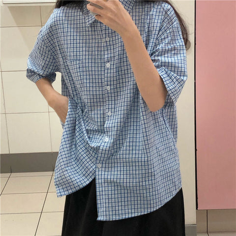 Small Plaid Cute Colors Blouse Shirt