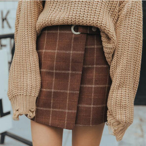 Retro Wool Plaid Thicken Mini Skirt