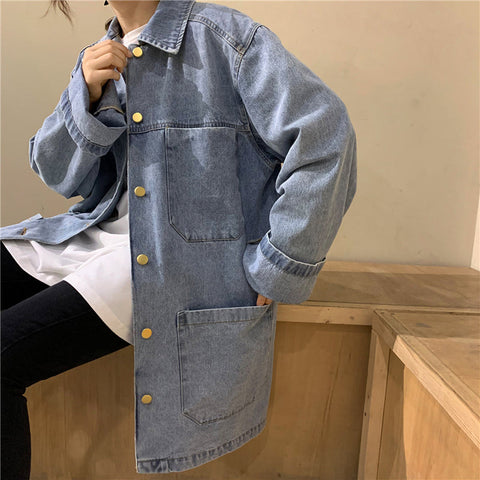 Lockere Oversize-Jeansjacke mit großen Taschen